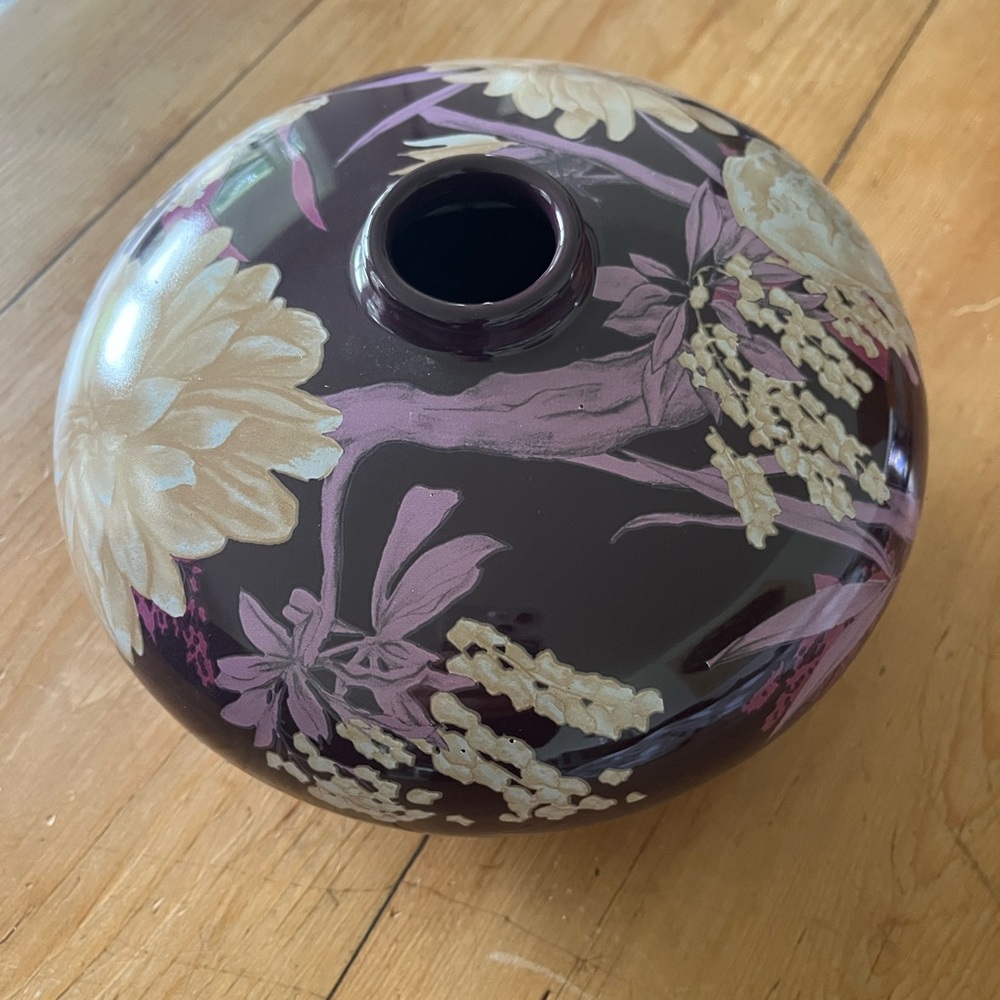 Floral Ceramic Vase - Purple and Cream from Anthropologie